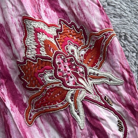 Soft Surroundings Altea Ikat Pink Floral Tunic Blouse Beaded Embroidered Size XL - Picture 5 of 10